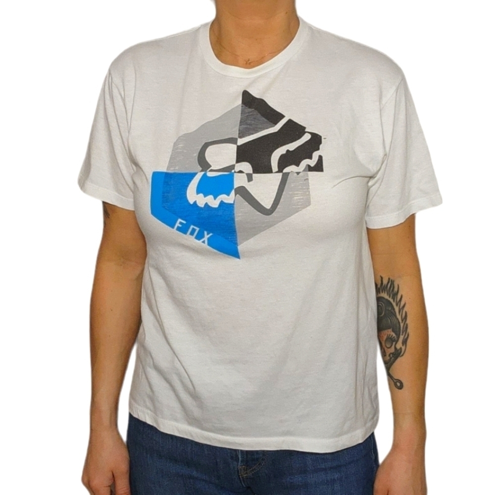 Fox Short Sleeve White Print Shirt Medium Cotton Blend Regular Fit